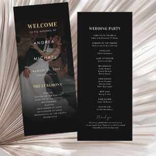Modern Dark Faded Photo Gold & Black Wedding Programme