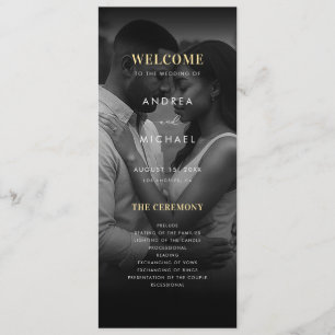 Modern Dark Faded Photo Gold & Black Wedding Programme