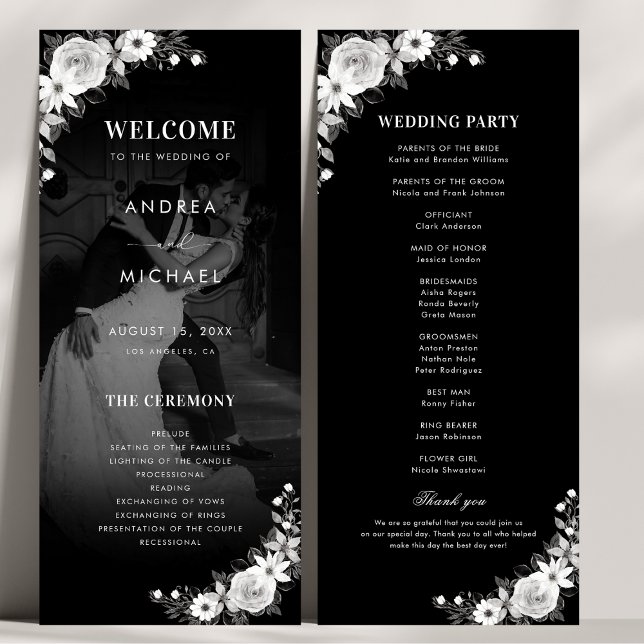 Modern Dark Faded Photo Gothic Floral Wedding Programme (Creator Uploaded)