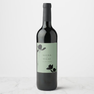 Modern Dark Floral Sage Green Wine Label