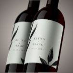 Modern Dark Foliage Personalized<br><div class="desc">Modern black ink leafy branch silhouettes on chic silver sage green,  personalized wine labels.  Font style and color can be customized.</div>