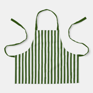 Modern Dark Forest Green & White Vertical Stripes Apron