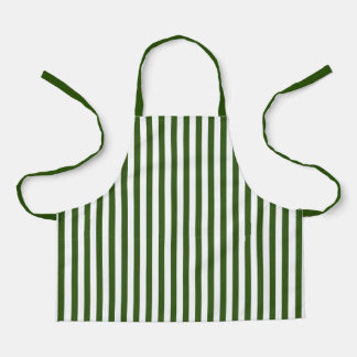 Modern Dark Forest Green & White Vertical Stripes Apron
