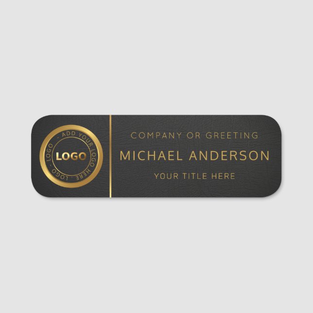 Modern Dark & Gold Logo Professional Employee Name Tag (Front)