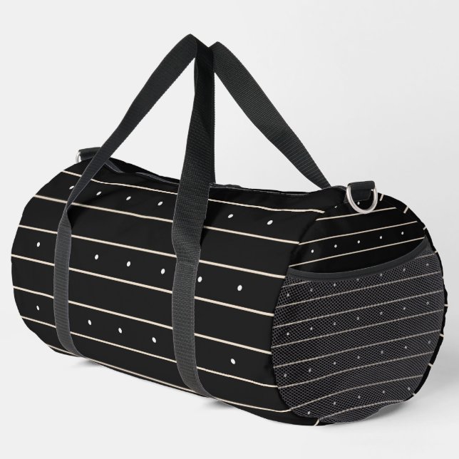 Modern Dark Gothic Pinstripe Lines And Polka Dots  Duffle Bag (Right Corner)