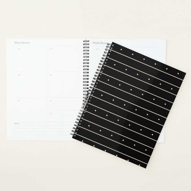 Modern Dark Gothic Pinstripe Lines And Polka Dots  Planner (Display)