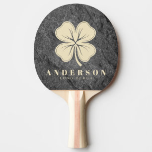 Modern Dark Granite Four Leaf Clover with Name Ping Pong Paddle