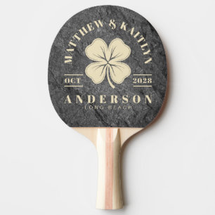 Modern Dark Granite Irish Clover Wedding Crest Ping Pong Paddle