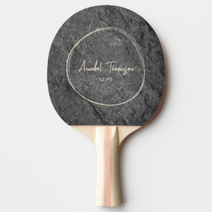 Modern Dark Granite Stone Name in Drawn Circle Ping Pong Paddle