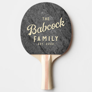 Modern Dark Granite Stone Retro Family Name & Year Ping Pong Paddle