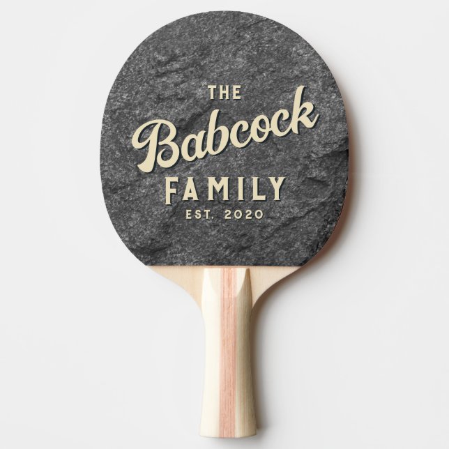 Modern Dark Granite Stone Retro Family Name & Year Ping Pong Paddle (Front)