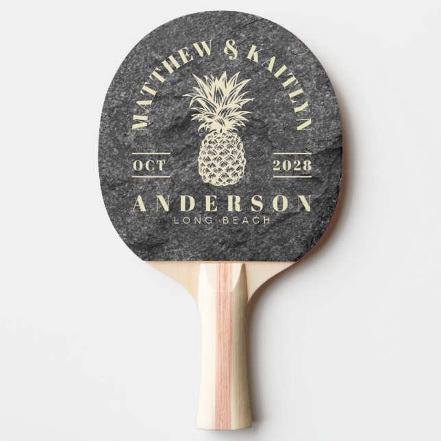 Modern Dark Granite Tropical Pineapple Wedding Ping Pong Paddle (Front)