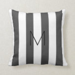 Modern dark gray white stripes monogrammed cushion<br><div class="desc">Modern dark gray white stripes,  family monogram pillow.
Add your own monogram to personalize.</div>