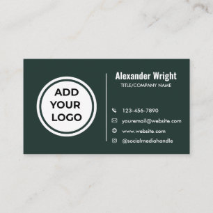Modern Dark Green Add Logo Contact Business Card