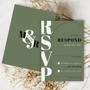 Modern Dark Green Ampersand Arch Wedding RSVP Card