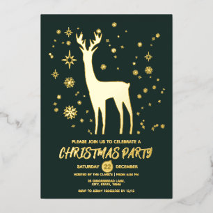 Modern Dark Green and Gold Elegant Deer Xmas Party