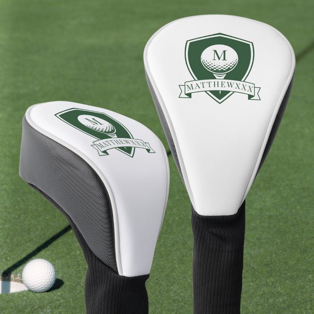 Modern Dark Green and White Initial Name Monogram Golf Head Cover (Modern Dark Green and White Initial Name Monogram Golf Head Cover)