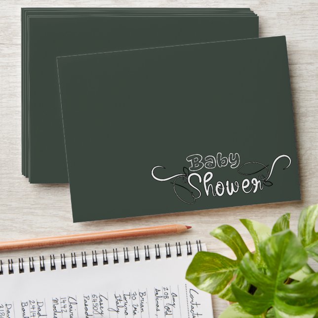 Modern Dark Green Baby Shower Envelope (Stacked)