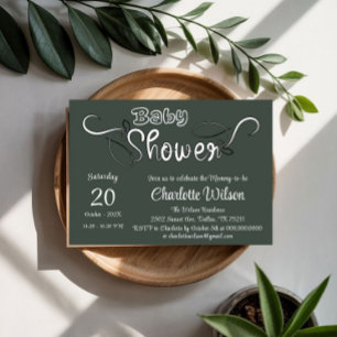 Modern Dark Green Baby Shower Invitation
