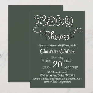 Modern Dark Green Baby Shower Vertical Invitation
