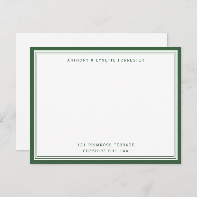 Modern Dark Green Border Name & Address  Card (Front/Back)