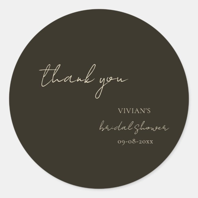 Modern Dark Green Calligraphy Bridal shower Thank  Classic Round Sticker (Front)