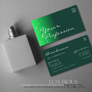 Modern Dark Green Chic Glitter Stars with Monogram Business Card