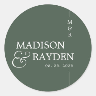 Modern Dark Green Chic Monogram Wedding Thank you Classic Round Sticker