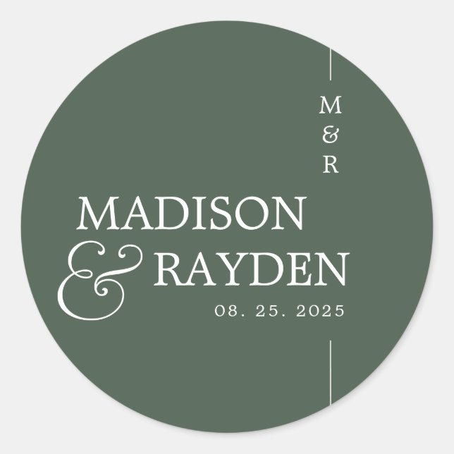 Modern Dark Green Chic Monogram Wedding Thank you  Classic Round Sticker (Front)
