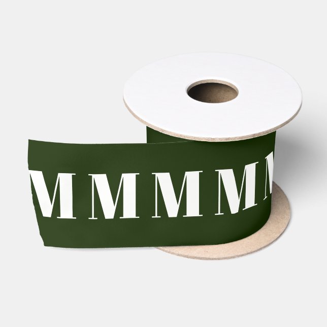 Modern dark green custom initial letter monogram satin ribbon (Spool)