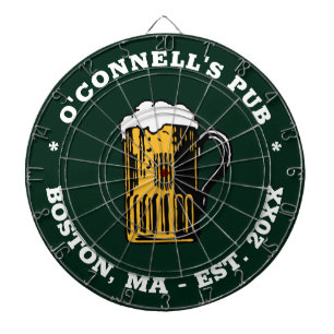 Modern dark green custom photo name date bar sign dartboard