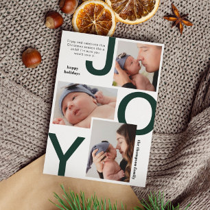 Modern Dark Green Joy Photo Collage Christmas Holiday Card