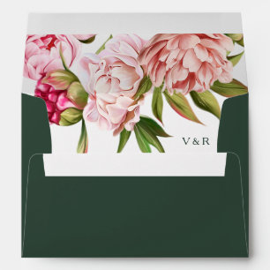 Modern Dark Green Monogram Blush Pink Wedding Envelope