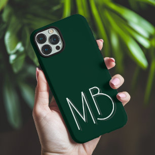 Modern Dark Green Monogram Initials Contemporary iPhone 16 Pro Max Case