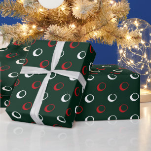 Modern dark green red white polka dots Christmas Wrapping Paper