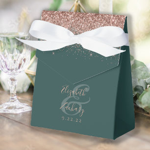 Modern Dark Green Rose Gold Glitter Wedding Favour Box