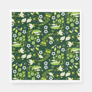 Modern Dark Green Scandinavian Floral Pattern Napkin