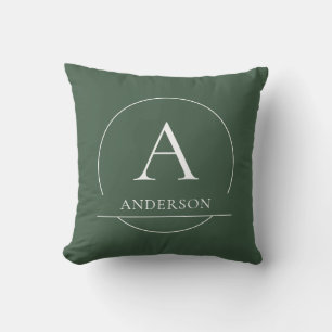Modern Dark Green Simple Family Last Name Monogram Cushion