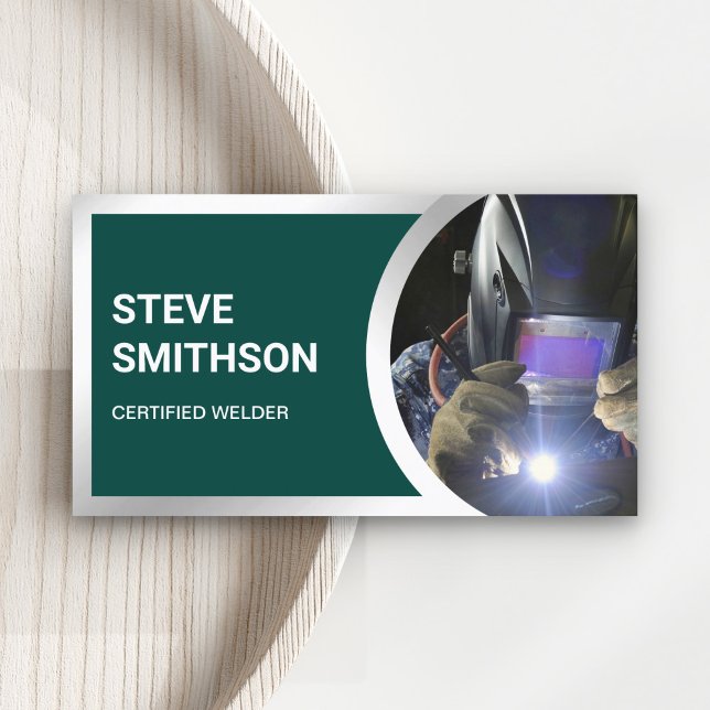 Modern Dark Green Steel Welding Fabricator Welder Business Card (Creator Uploaded)