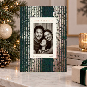Modern Dark Green Striped Gold Foil Christmas  Holiday Card