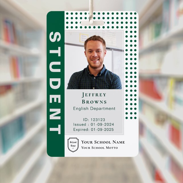 Modern Dark Green Student/Teacher Photo ID ID Badge (Modern Dark Green Student/Teacher Photo ID Badge)