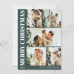Modern Dark Green Stylish Family Photo Christmas Holiday Card