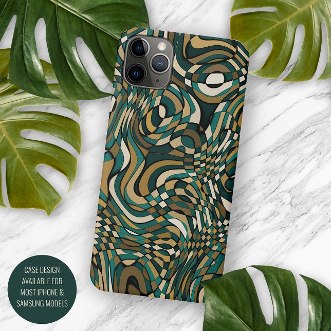 Modern Dark Green Taupe Brown Black Art Pattern iPhone Case (Creator Uploaded)