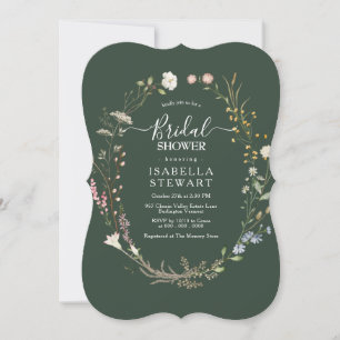 Modern Dark Green Wildflower Elegant Bridal Shower Invitation