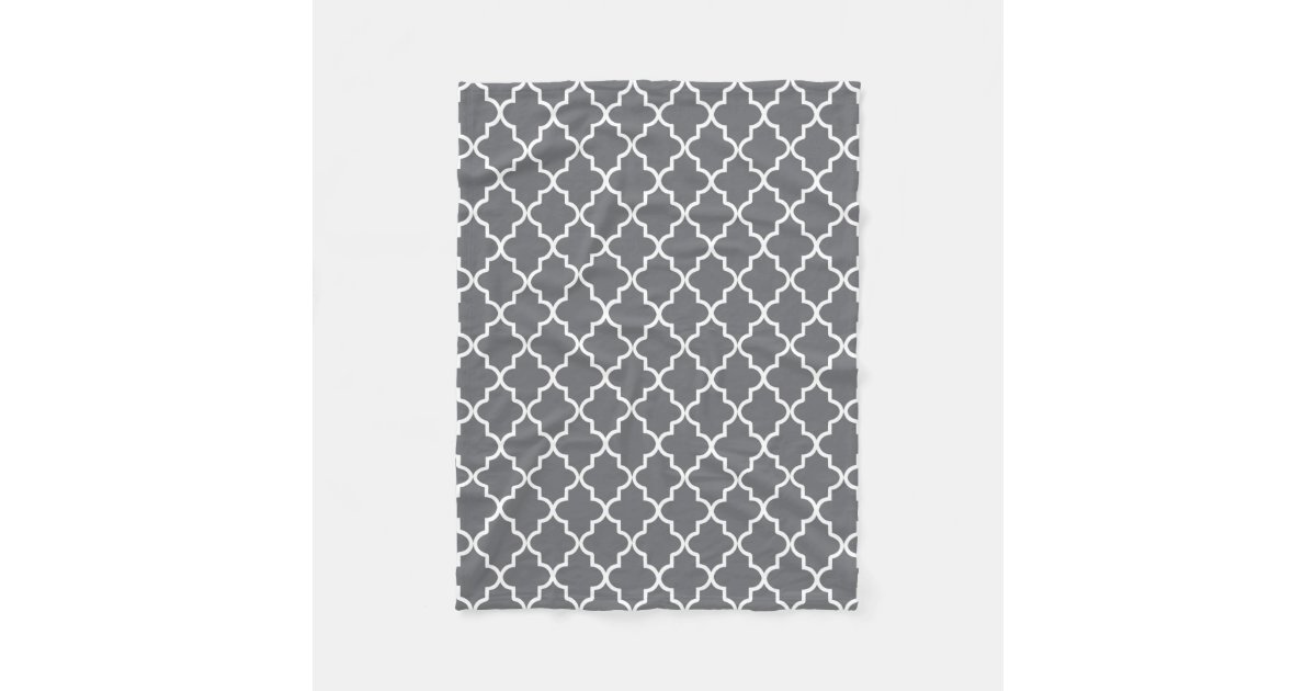 Modern Dark Grey and White Moroccan Quatrefoil Fleece Blanket Zazzle