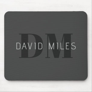 Modern Dark Grey & Black Editable Name & Monogram Mouse Mat