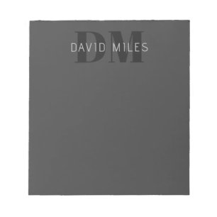 Modern Dark Grey & Black Editable Name & Monogram Notepad