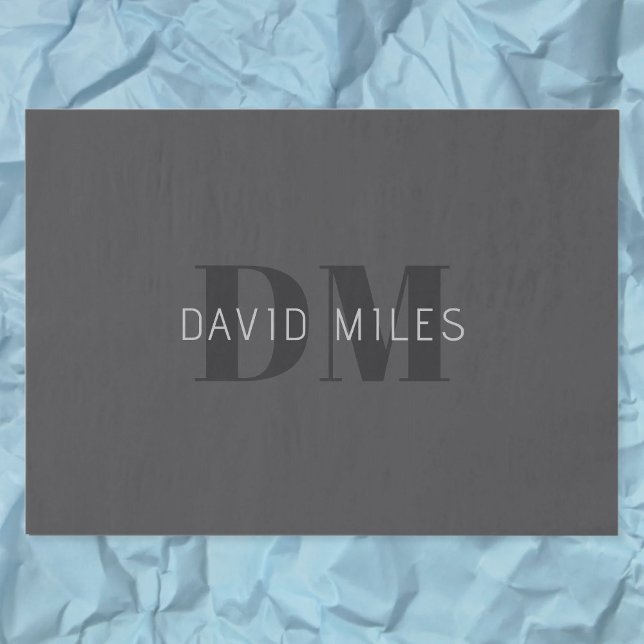 Modern Dark Grey & Black Editable Name & Monogram Tissue Paper (Creator Uploaded)