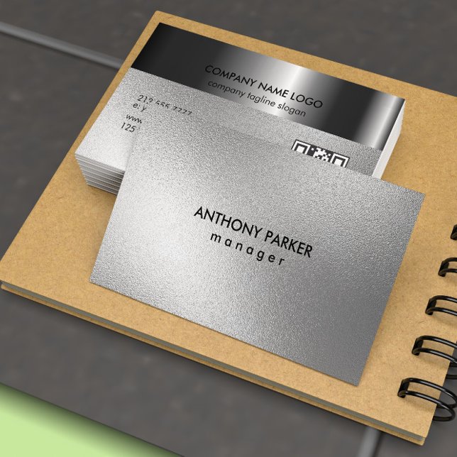 Modern Dark Grey & Black Metallic Business Card (Creator Uploaded)