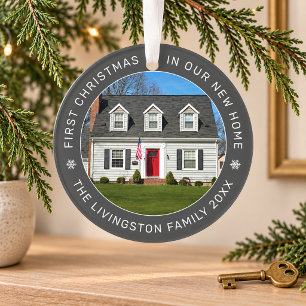 Modern Dark Grey Circle First Christmas Home Ornament